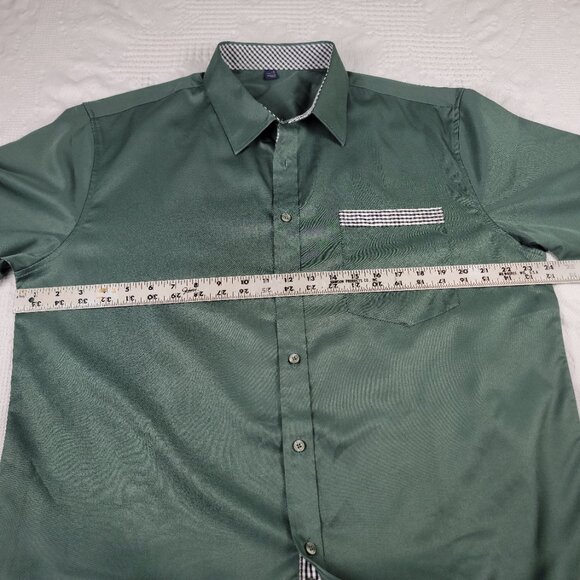Design in Italy short‎ sleeve button up shirt green blk white men's size large - Picture 7 of 12